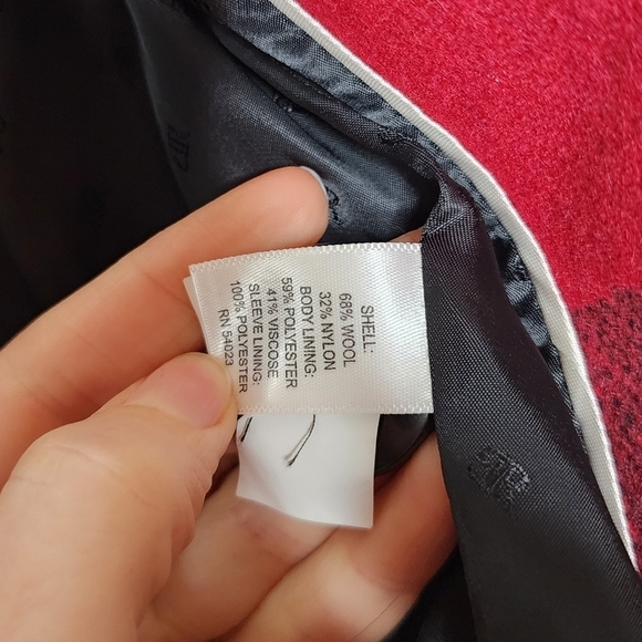 Banana Republic Red Buffalo Plaid Wool Blend Trench Coat XS - Picture 6 of 7